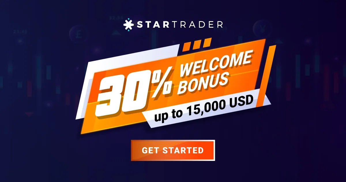30% Welcome Bonus up to $15,000 for Forex by Startrader