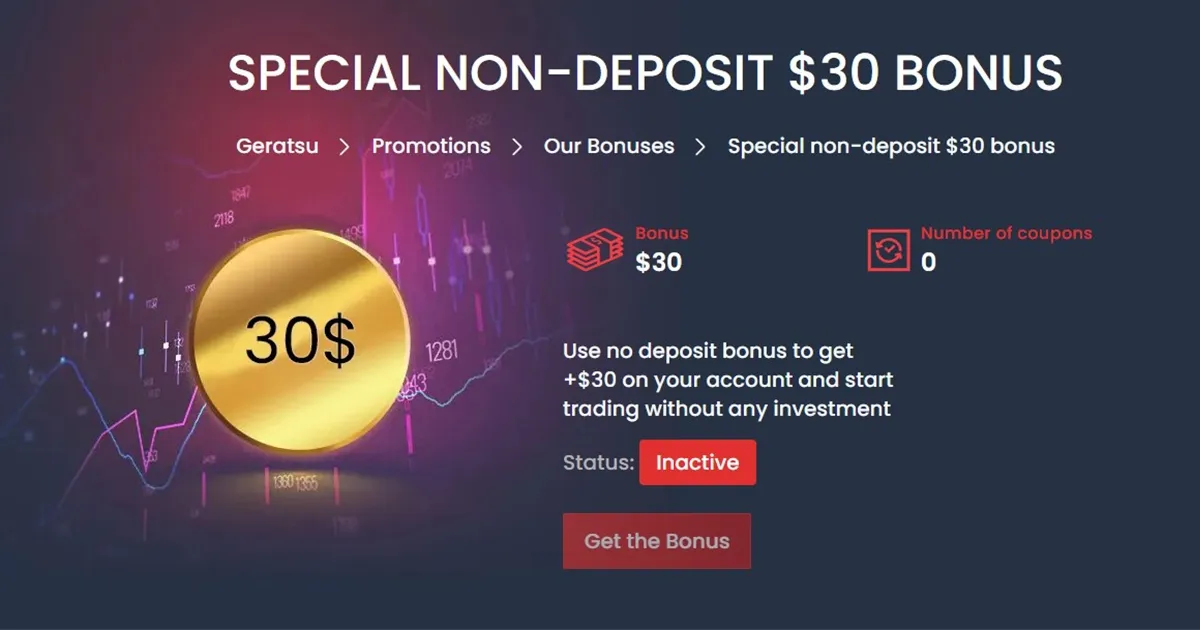 Special No Deposit Bonus of $30 from Geratsu